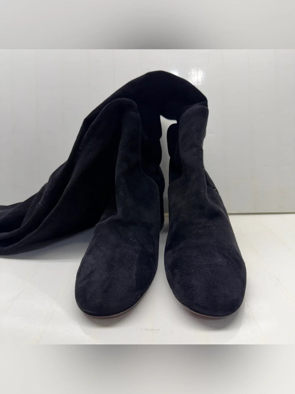 NEW AGL Black Over-the-Knee Suede Block Heel Boots, Size 37